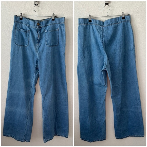 Sezane The Venice High Waisted Trousers Wide Leg Blue Jeans ST FR 46 US 14 - Picture 2 of 6